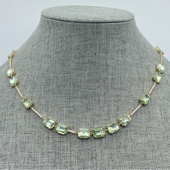 Banana Republic Jewelry - Signed Banana Republic Station Necklace Light Peridot Green Rhinestone Gold Tone